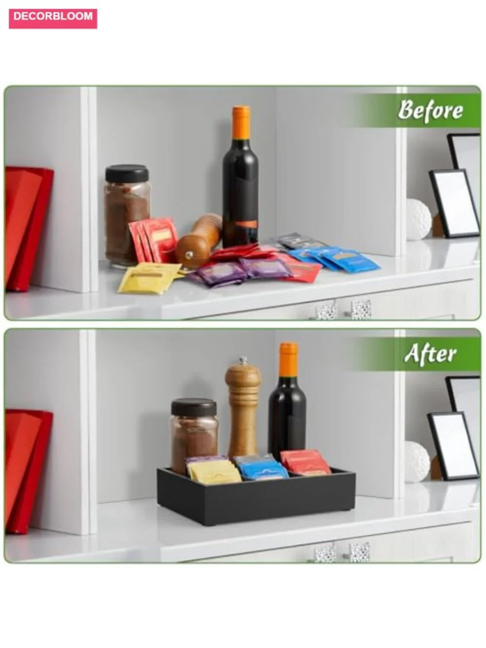 Wooden Tea Bag Organizer, 6 Compartment Tea Storage Box, Drawer Organization